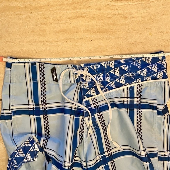 DaHui Boardshorts 30 Logo Embroidered Blue Plaid Print Men’s Surf Swim Trunks - Picture 8 of 9